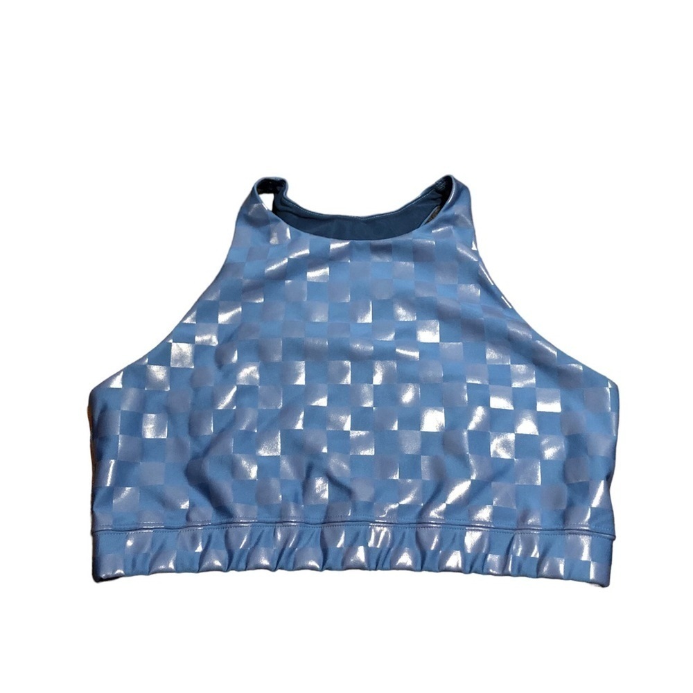 Pelotón show up high neck bra blue shiny checkered - Picture 3 of 6